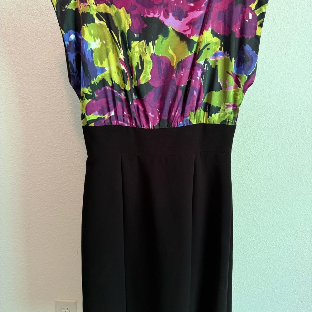 Tahari Green and Purple Sheath Dress Sleeveless
